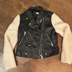 Love tree faux leather jacket with Sherpa arms